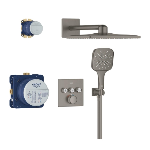 Grohe Grohtherm SmartControl falsík alatt zuhanyrendszer Rainshower SmartActive 310 Cube fejzuhannyal, Brushed Hard Graphite 34864AL0