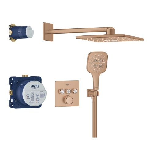 Grohe Grohtherm SmartControl falsík alatt zuhanyrendszer Rainshower SmartActive 310 Cube fejzuhannyal, Brushed Warm Sunset 34864DL0