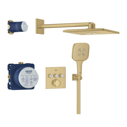 Grohe Grohtherm SmartControl falsík alatt zuhanyrendszer Rainshower SmartActive 310 Cube fejzuhannyal, Brushed Cool Sunrise 34864GN0