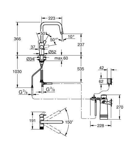 Grohe Blue Pure Eurosmart kezdőszett S-es méretű filterrel, króm 30584000