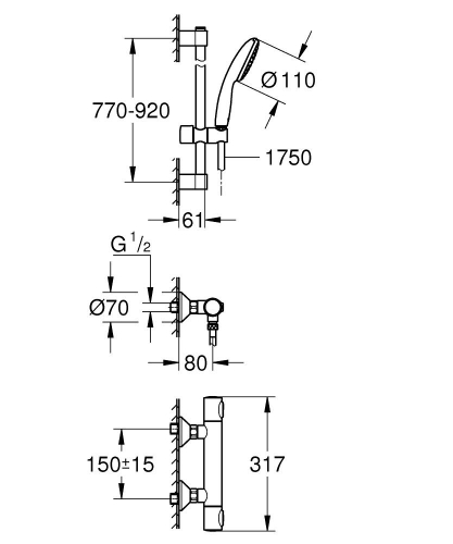 Grohe Grohtherm 500 termosztátos zuhanycsaptelep zuhanyszettel, króm 34797001