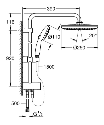 Grohe Tempesta System 250 Flex zuhanyrendszer diverterrel falra szereléshez, matt fekete 269792431