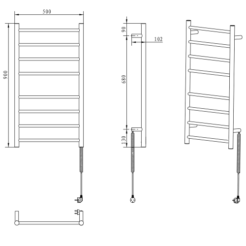 Sapho REDONDO 500x900 mm elektromos törölközőszárító radiátor, matt fekete ER220BV