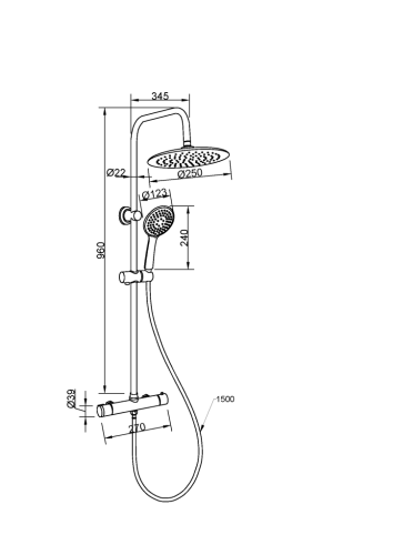 Invena Musta termosztátos zuhanyrendszer, króm AU-84-001-X