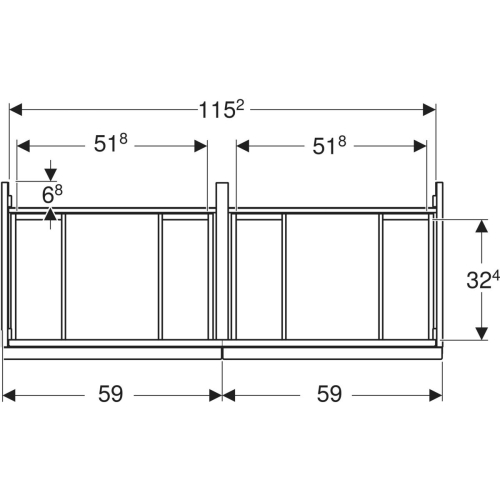 Geberit Acanto 120 cm alsó szekrény kétmedencés mosdóhoz, üveg fehér 503.007.01.2