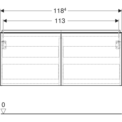 Geberit Acanto 120 cm alsó szekrény kétmedencés mosdóhoz, üveg fehér 503.007.01.2