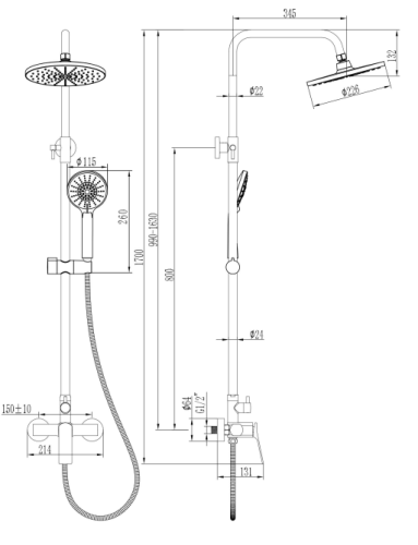 Invena Neri zuhanyrendszer egykaros csapteleppel, réz AU-09-B14-L