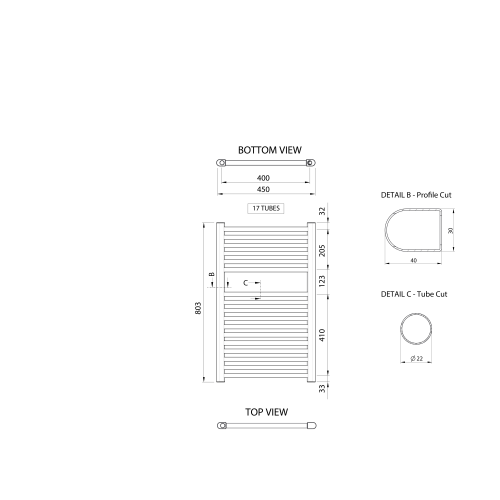 Sapho AQUALINE ALYA 450x803 mm fürdőszobai radiátor, króm LLR101