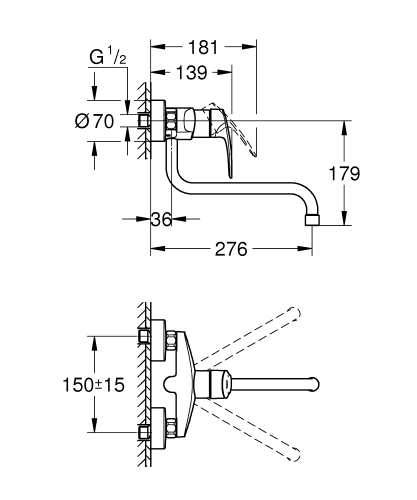 Grohe Eurosmart egykaros fali mosogatócsap, króm 32224003