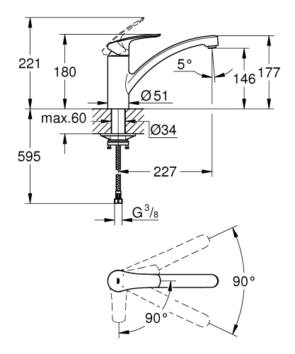 Grohe Eurosmart egykaros mosogatócsap ColdStart-os (hideg indítás), króm 30260003