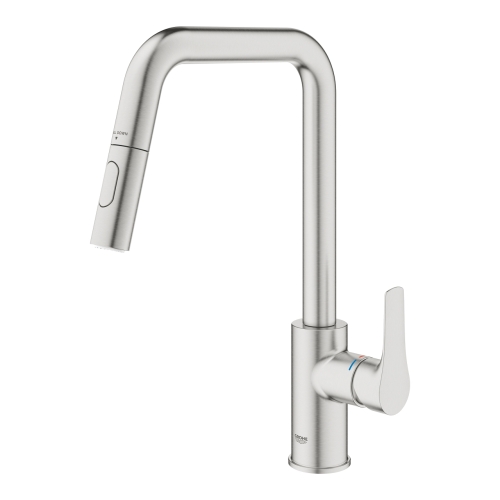 Grohe Eurosmart egykaros mosogatócsap kihúzható kétfunkciós zuhanyfejjel, supersteel 30619DC0