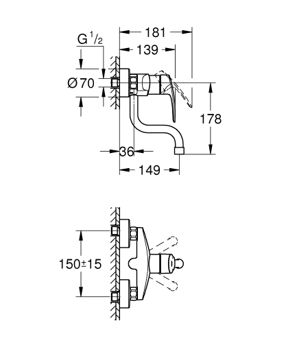 Grohe Eurosmart egykaros fali mosogatócsap, króm 31509003