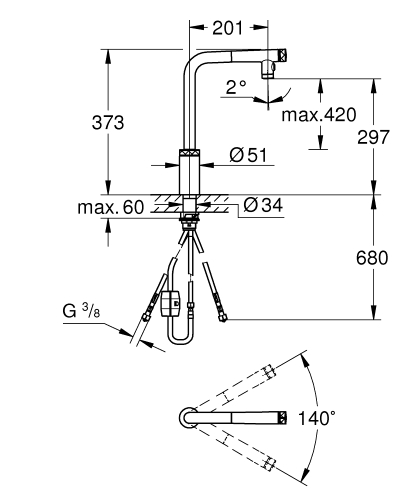 Grohe Minta SmartControl mosogató csaptelep SmartControl vezérléssel, króm 31889000