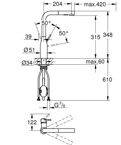 Grohe Essence mosogató csaptelep kihúzható zuhanyfejjel, hard graphite 30504A00