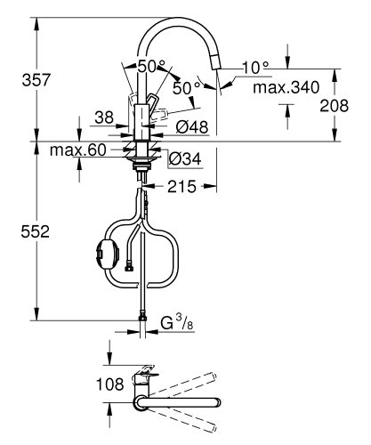 Grohe BauLoop egykaros mosogatócsap kihúzható perlátorral, króm 30543000