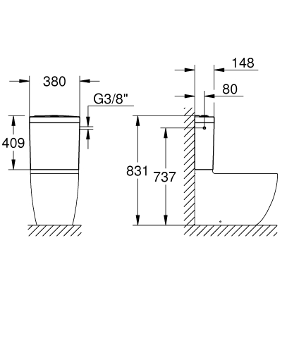 Grohe Bau Ceramic oldalsó bekötésű monoblokkos wc öblítőtartály 39911000