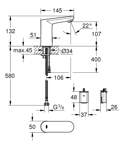 Grohe Eurosmart Cosmopolitan E Infravörös elektronikus mosdócsap, keverőegység nélkül, elemes 36439001