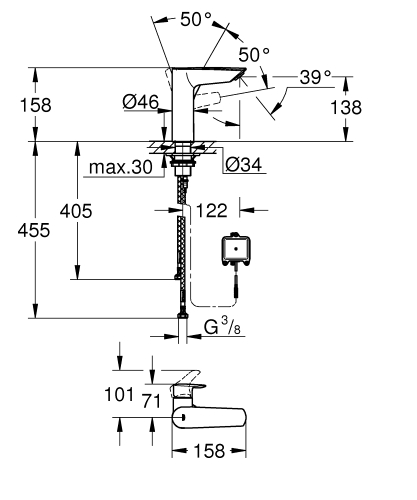 Grohe Eurosmart 2:1-ben hybrid mosdó csaptelep M-es méret, matt fekete 239752433