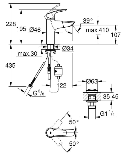 Grohe Eurosmart egykaros mosdócsaptelep kihúzható kifolyóval M-es méret, króm 23976003