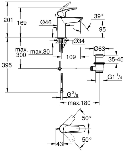 Grohe Eurosmart egykaros mosdócsaptelep húzórudas leeresztővel, S méret, króm 23456003