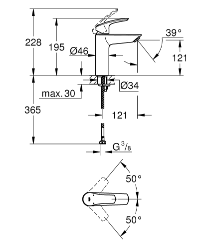 Grohe Eurosmart mosdó csaptelep leeresztő nélkül, M-es méret, matt fekete 233242433