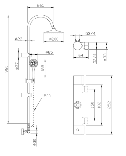 Invena Gracja termosztátos zuhanyrendszer, króm AU-15-D01-C