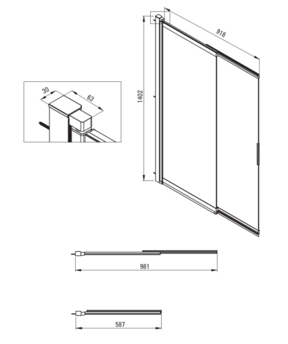 Deante PRIZMA 100 cm kádparaván, nero KTJ_N73R
