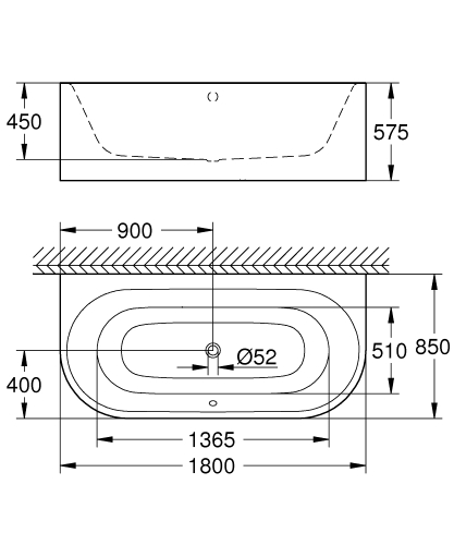 Grohe Essence 180x85 cm-es falhoz építhető fürdőkád, fehér 39622000