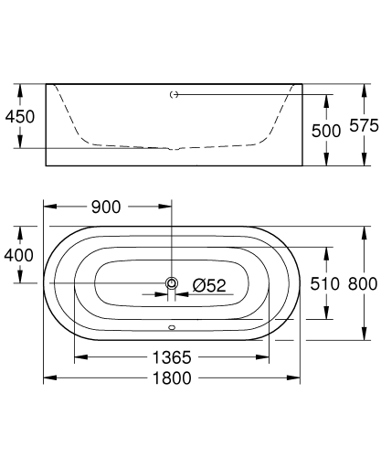 Grohe Essence 180x80 cm-es szabadon álló fürdőkád, fehér 39729000