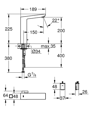 Grohe Eurocube E Infravörös elektronikus mosdócsaptelep 6V, supersteel 36441DC0