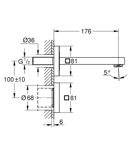 GROHE Eurocube E Infravörös elektronikus fali mosdócsap keverőszelep nélkül, hálózati, króm 36442000