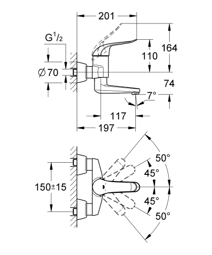 Grohe Euroeco Special egykaros fali mosdócsaptelep, króm 32767000