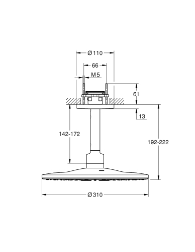 Grohe Rainshower SmartActive 310 Fejzuhany készlet mennyezetre 142 mm, 2 funkciós, hard graphite 26477A00