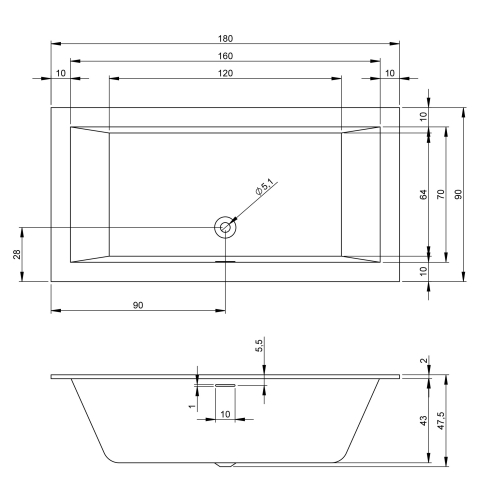 Riho Rethink Cubic 180x90 cm egyenes kád B107001005