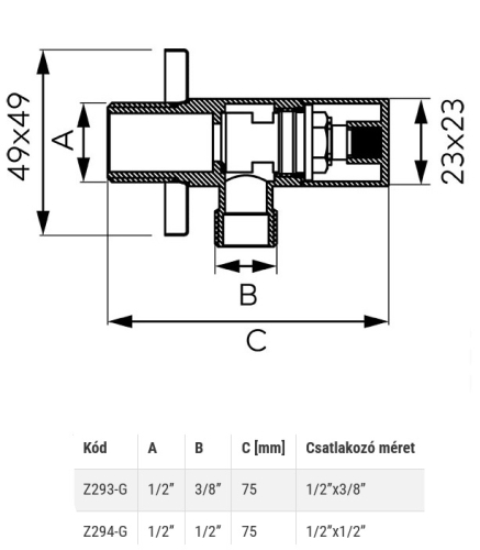 Ferro 1/2x3/8 sarokszelep, arany szín Z293-G