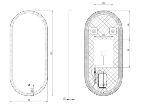 AREZZO design ovális 40x90 cm okos LED tükör, matt fekete AR-3056BL