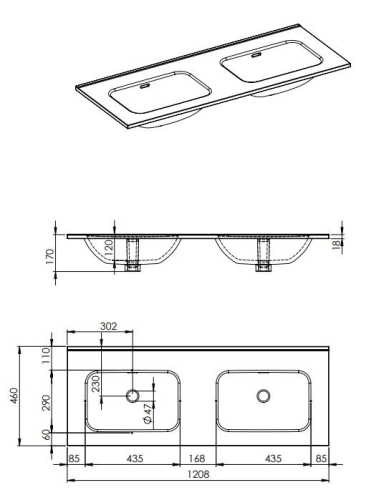 AREZZO design SKAPPA 120 cm dupla mosdó csaplyuk nélkül, fehér AR-146034