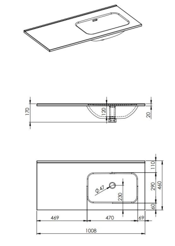 AREZZO design SKAPPA 100 cm jobbos mosdó csaplyuk nélkül, fehér AR-146035