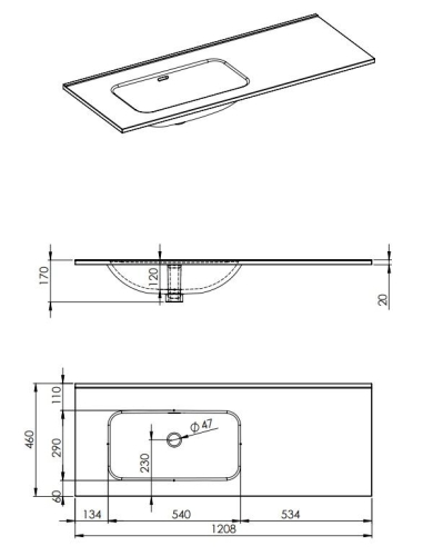 AREZZO design SKAPPA 120 cm balos mosdó csaplyuk nélkül, fehér AR-146038