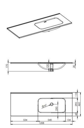 AREZZO design SKAPPA 120 cm jobbos mosdó csaplyuk nélkül, fehér AR-146037