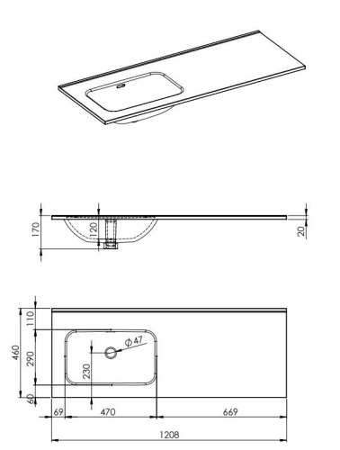 AREZZO design SKAPPA 120 cm balos mosdó csaplyuk nélkül, fehér AR-146040