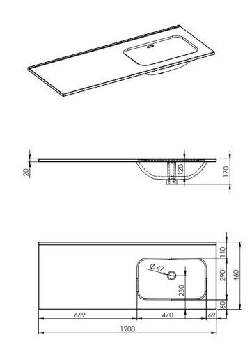 AREZZO design SKAPPA 120 cm jobbos mosdó csaplyuk nélkül, fehér AR-146039