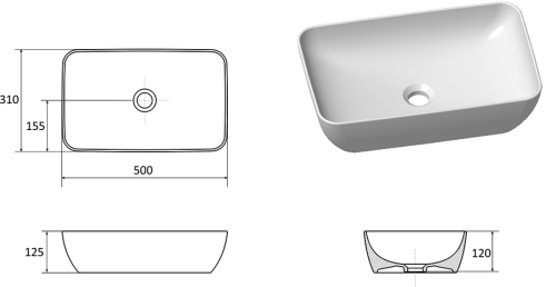 Ravak Uni R Slim 50x31 cm pultra ültethető mosdó, fényes fekete XJX03150000