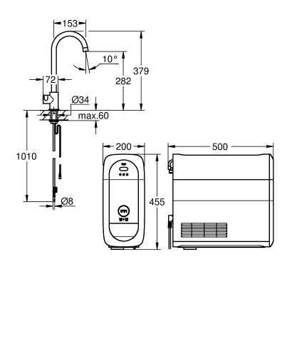 GROHE Blue Home C-kifolyós kezdőkészlet Mono csapteleppel (nem keverő csaptelep -csak szűrt vízre), króm 31498001