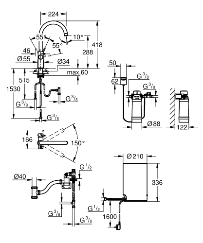 Grohe Red Duo csaptelep és kombi bojler M méret (4 liter), brushed hard graphite 30083AL1