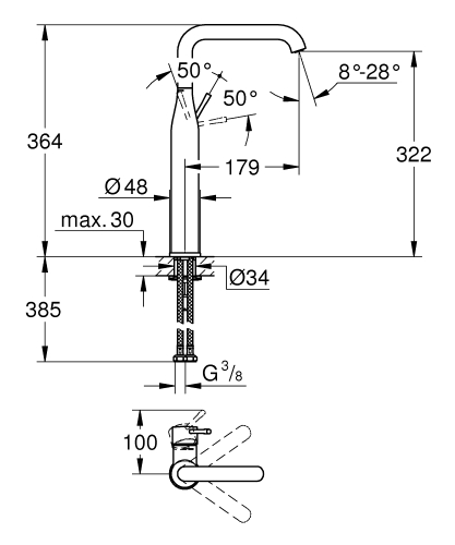 Grohe Essence egykaros mosdócsaptelep XL-es méret, hard graphite 24170A01