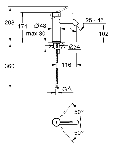 Grohe Essence egykaros mosdócsaptelep S-es méret, króm 24172001