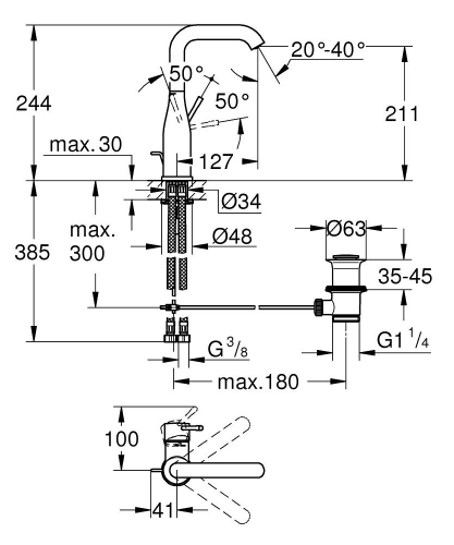 Grohe Essence egykaros mosdócsaptelep L-es méret, króm 24174001