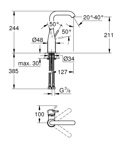 Grohe Essence egykaros mosdócsaptelep L-es méret, króm 24177001