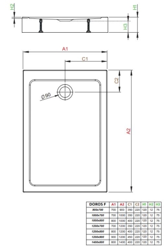 Radaway Doros Stone F 100x80 cm szögletes zuhanytálca, fehér SDRFP1080-05-04S